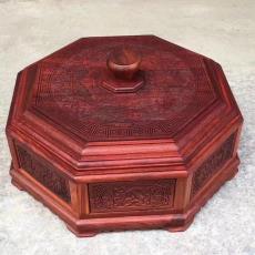 老挝红酸枝果盘红木雕礼品摆件客厅带盖点心盒实木零食干果水果盘